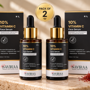 SAVIRAA 10% Vitamin C Face Serum with Hyaluronic Acid, Niacinamide, Saffron & Sandalwood – Pack of 2 (60ml)