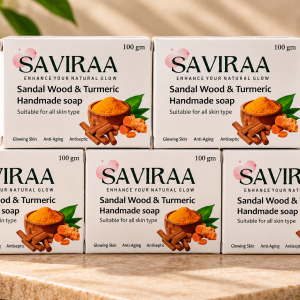 SAVIRAA Sandal Wood & Turmeric Handmade Soap – Pack of 5 (500g)