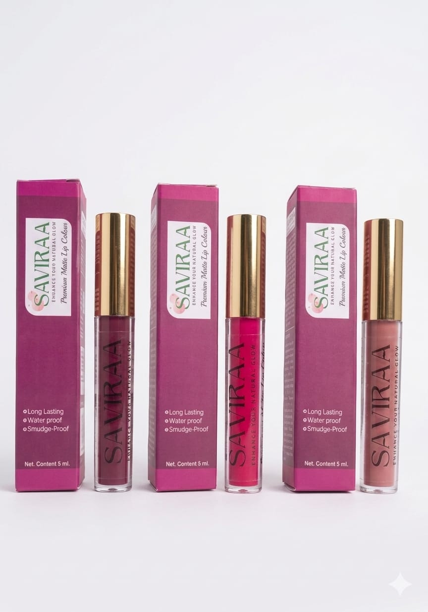 SAVIRAA Premium Matte Lip Color – 3 Shades Combo Pack, Long Lasting & Smudge-Proof, 5ml Each