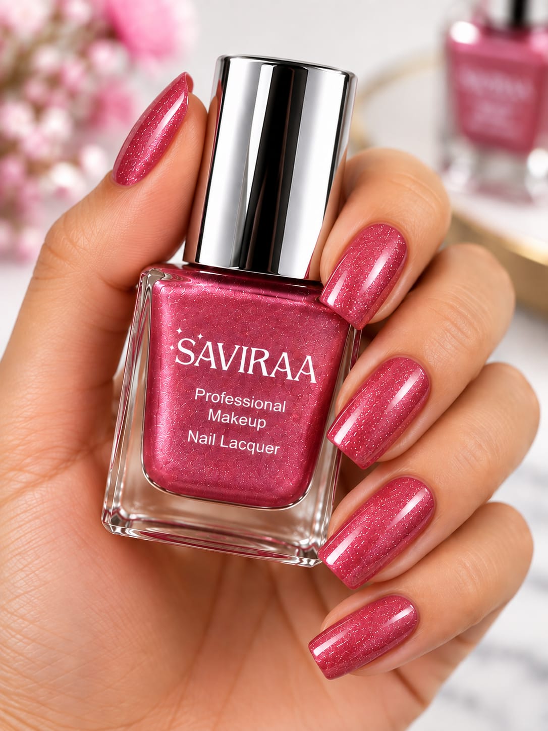 SAVIRAA Professional Makeup Nail Lacquer – Purple Glitter Nail Polish