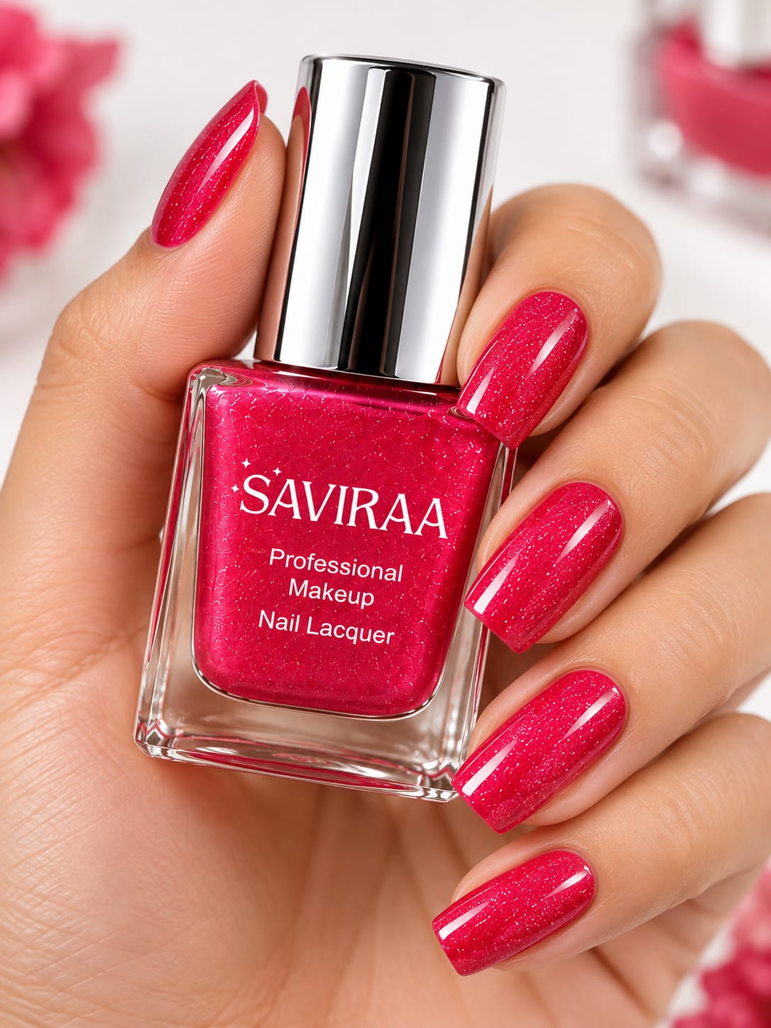 SAVIRAA Professional Makeup Nail Lacquer – Red Glitter Nail Polish