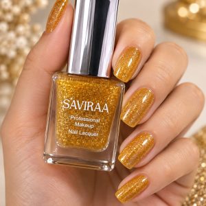 SAVIRAA Professional Makeup Nail Lacquer – Golden Glitter Nail Polish